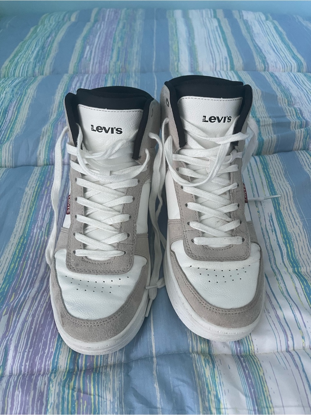 Levi's Women’s White and Tan High-Top Sneakers with Black Trim